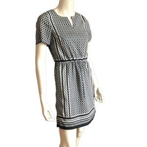 The Limited Black & White Geometric Print Dress XS Short Sleeve Belted